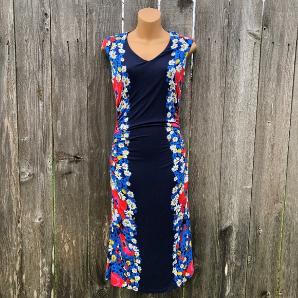 Boden Dresses & Skirts - Boden 4R Blue Floral Bodycon Wiggle Dress V-Neck